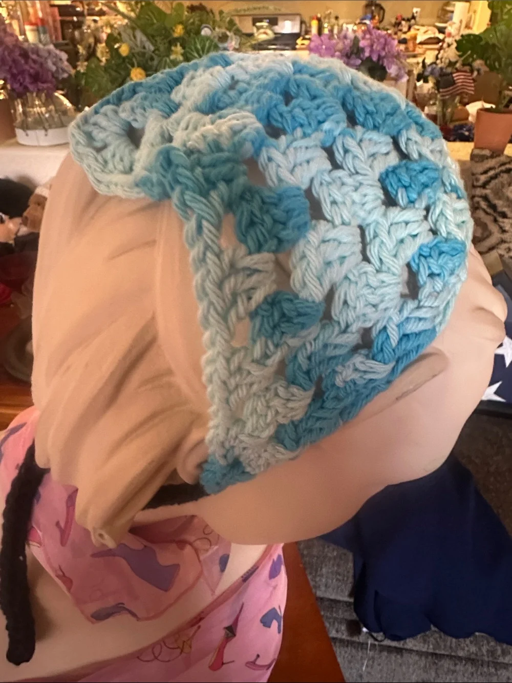 Handmade Chunky Crochet Kids Scarf- Aqua Ombre